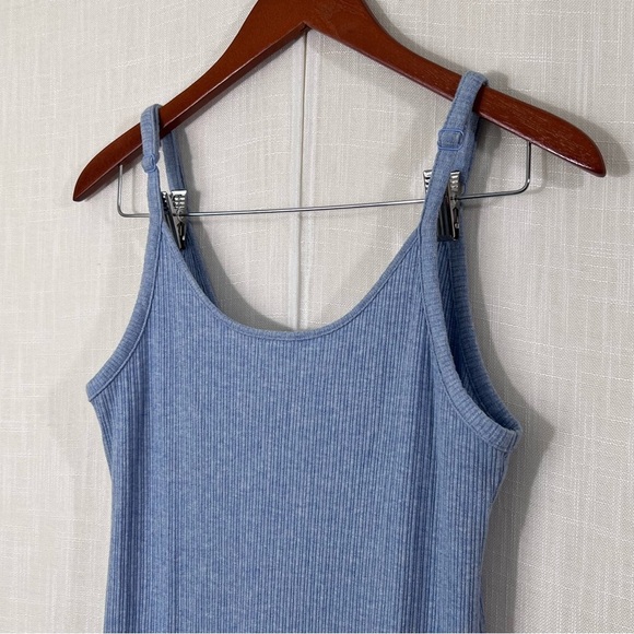 American Eagle Ribbed Stretch Knit Side Slit Soft Blue Bodycon Maxi Dress Size S - Picture 6 of 12